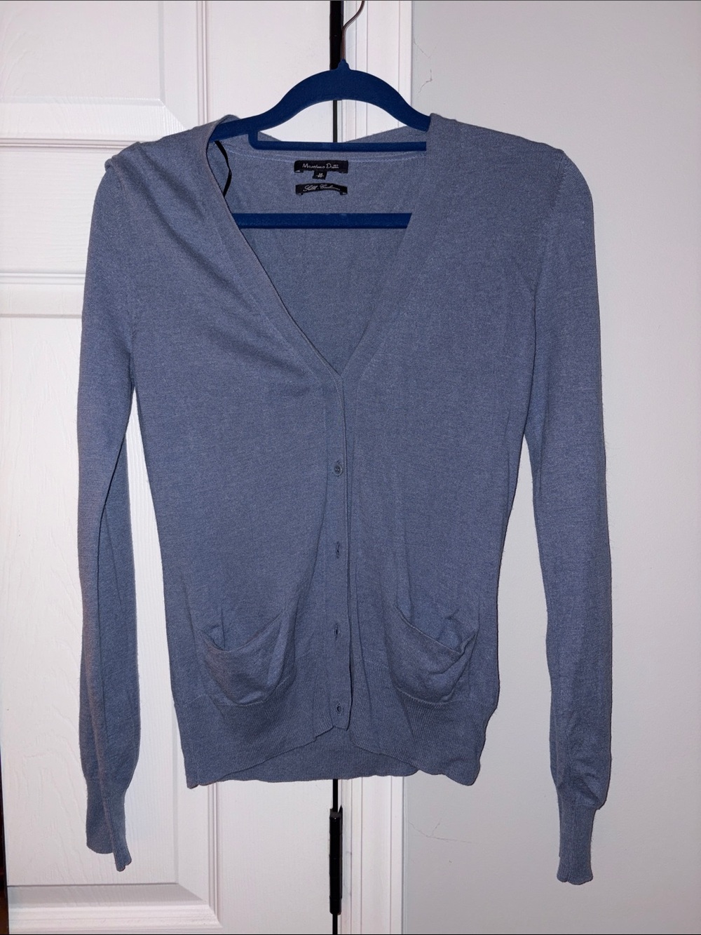 Massimo Dutti Slate Blue V-Neck Button Cardigan